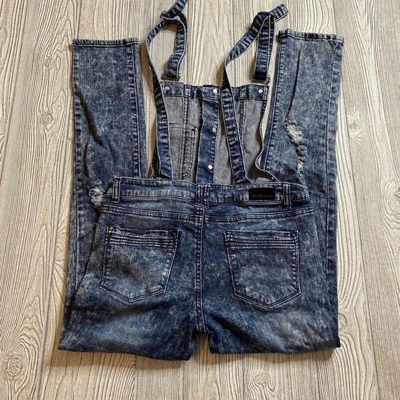 JCJQ Denim Skinny Overalls Womens L 30x30 Stonewash Stretch Torn Distressed - Picture 9 of 12